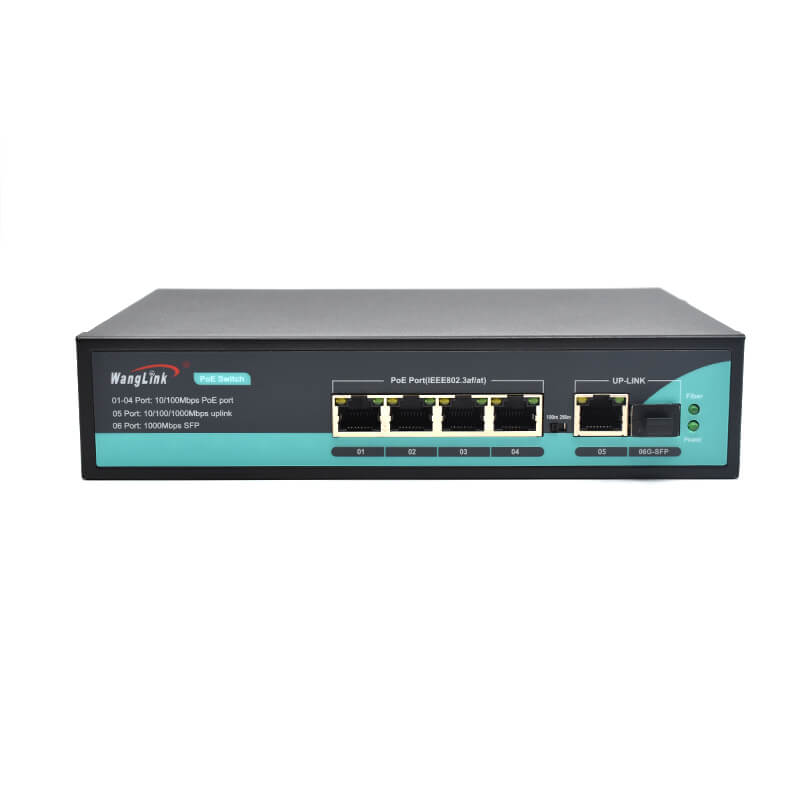 Feature image: SL411P | Unmanaged 10/100Mbps Vier-Port PoE Schalter mit 1 Gigabit RJ45 Uplink-und Glasfaser-uplink