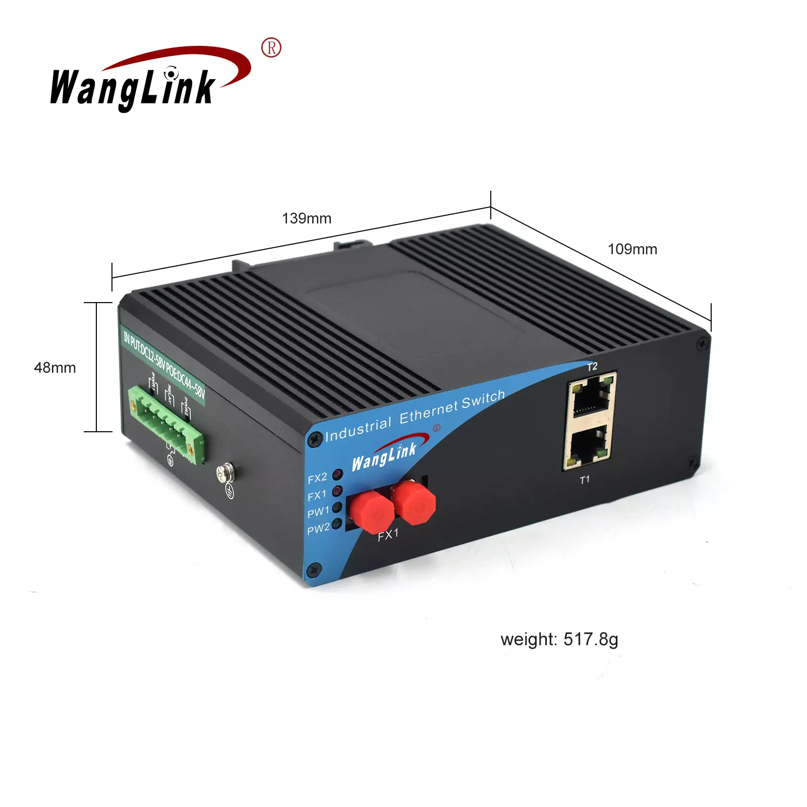 Product size: ISF201P | Unmanaged Fast-Ethernet-Industrielle Netzwerk-Switch PoE