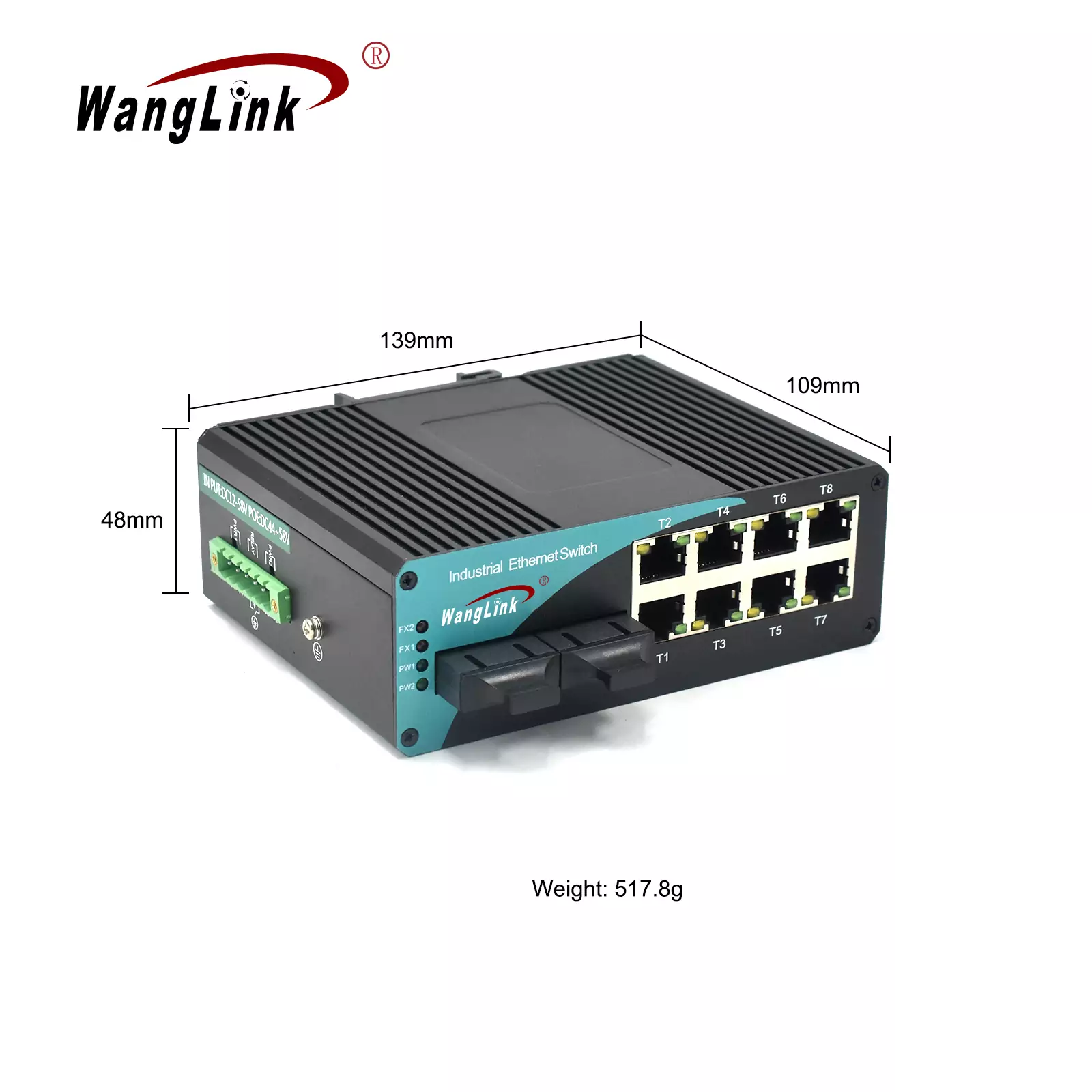 Product size: ISF802P | Unmanaged PoE Industrial Switch 8 FE, 2 SFP – /SC/LC/FC/ST