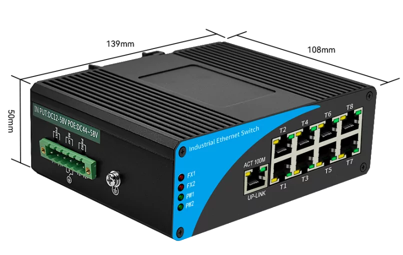 Product size: ISF810P | Unmanaged Industrial PoE Switch 8 Port 1 UPLINK