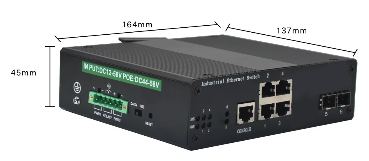 Product size: ISG402MP | Industrial Gigabit Managed PoE Switch 4 Port 2 SFP