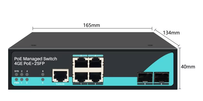 Product size: SG402MP | Gigabit Managed PoE-Netzwerk-Switch 4 Port 2 SFP