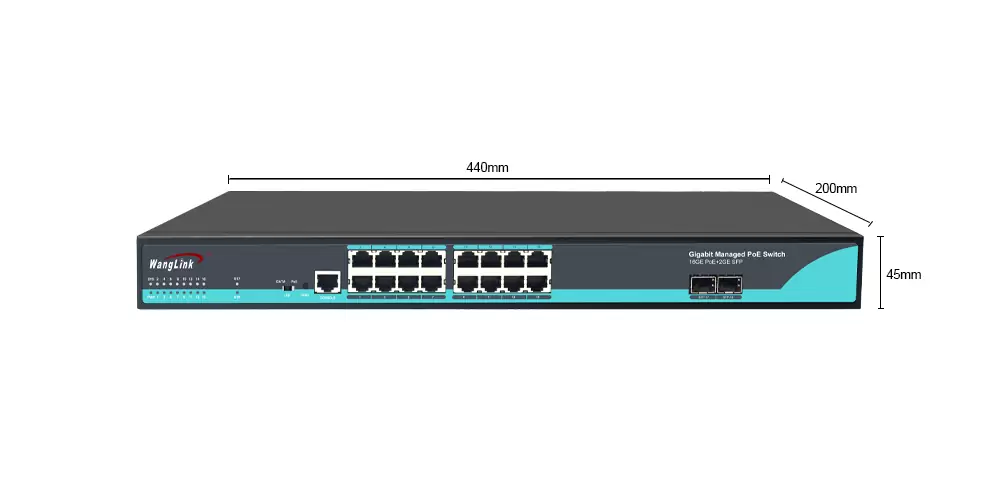Product size: SG1602MP | Gigabit 16 Port Managed PoE Switch mit 2 SFP