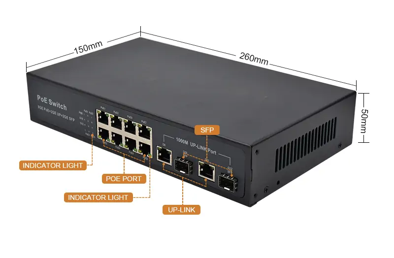Product size: SG822P | gigabit-switch poe 8 port 2 uplink 2 SFP/LC/FC/SC/ST