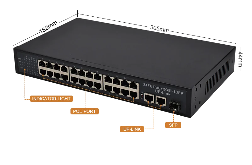 Product size: SL2421P | nicht verwaltete poe-switch 24-port 10/100mbps 2 Gigabit uplink 1 SFP