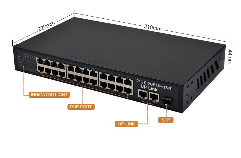 Product size: SG2421P | Gigabit unmanaged 24-port-poe-Netzwerk-switch 2 uplink 1 SFP