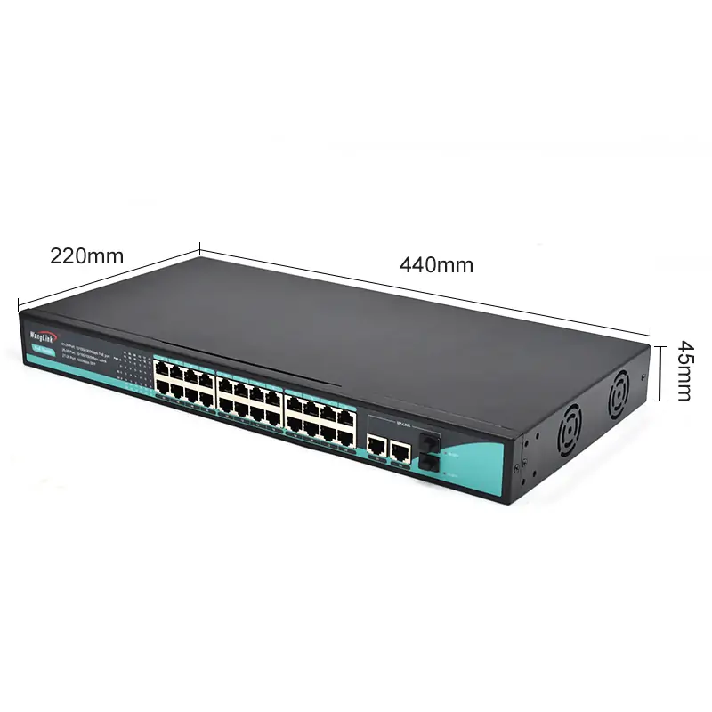 Product size: SG2422P-SFP-R | Rack-mount unmanaged gigabit switch poe 24-port 2 uplink 2 sfp