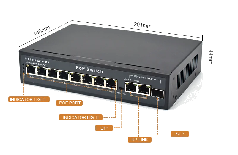 Product size: SL821P | Unmanaged switch gigabit poe 8-port 2 uplink 1 sfp
