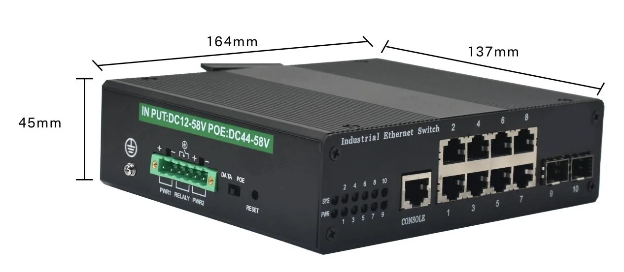 Product size: ISG802MP | Gigabit Managed Industrial PoE Switch 8 Port 2 SFP