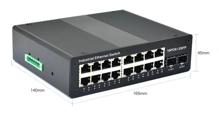 Product size: ISG1602P | Industrial PoE Switch 16 Port 2 SFP – /SC/LC/FC/ST