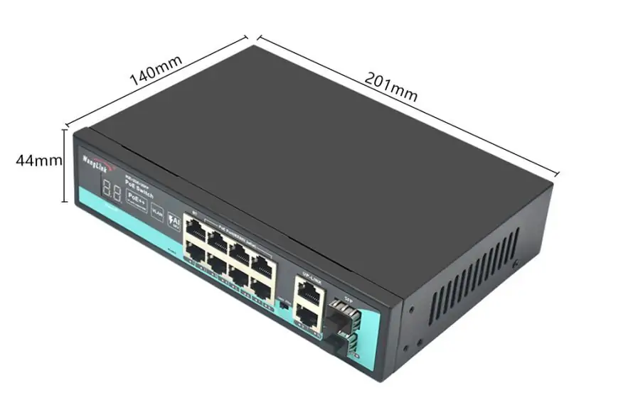 Product size: SL822P-V2 | Fast-ethernet-unmanaged 8port poe Schalter 2 gigabit uplink 2 sfp