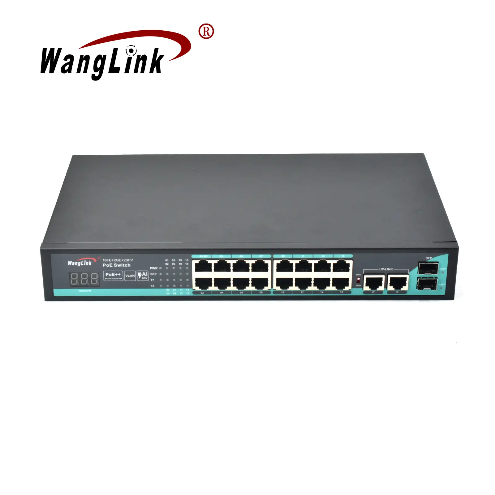 Product gallery: SL1622P-V2 | Fast ethernet 16-port-poe-Netzwerk-switch mit 2 Gigabit-uplink 2 SFP