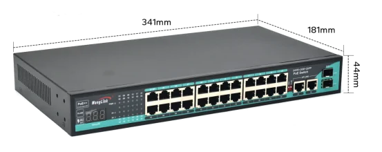 Product size: SG2422P-V2 | Unmanaged Gigabit 24 port poe Netzwerk Schalter mit 2 uplink 2 SFP