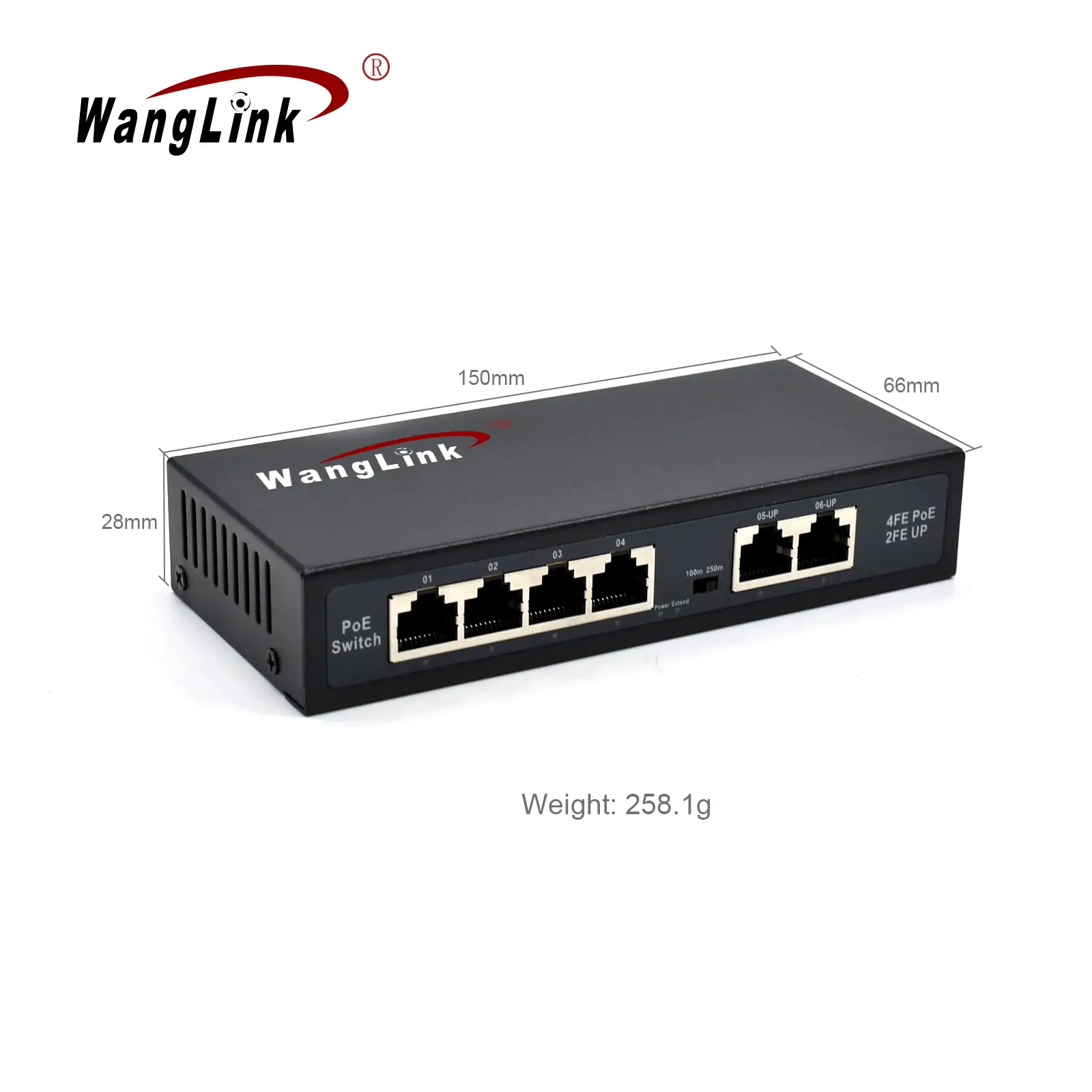Product size: SF42P-E | Unmanaged Fast ethernet 4 poe Schalter mit 2 uplink-port