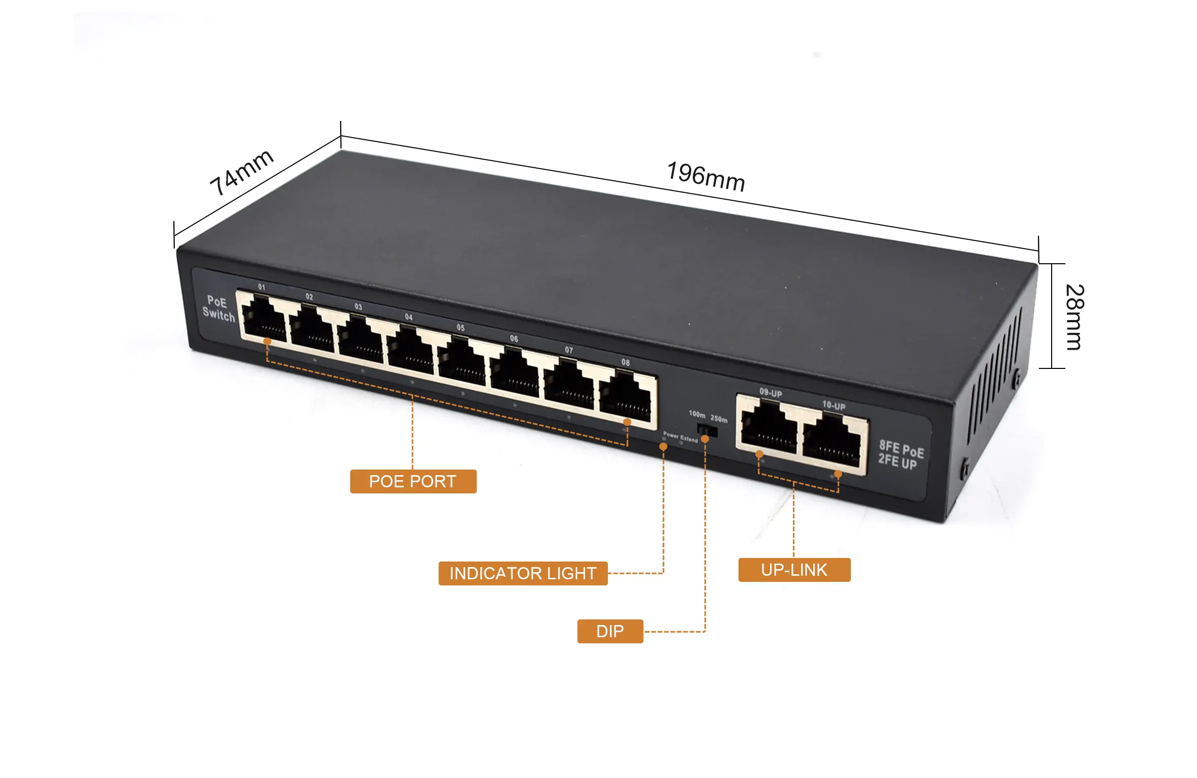 Product size: SF82P-E | Unmanaged Fast ethernet 8-port switch poe mit 2 uplink
