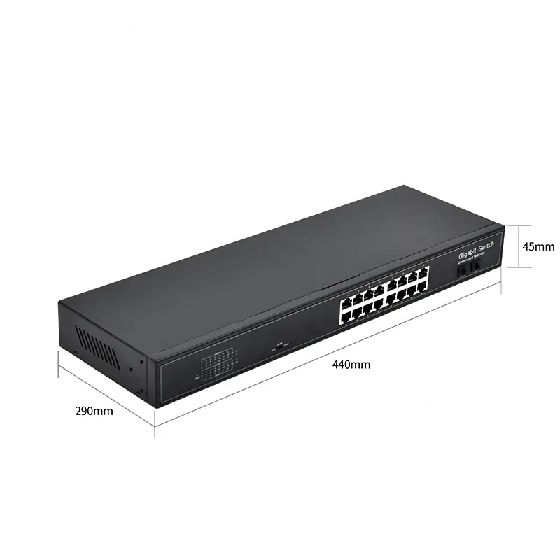 Product size: SG1602-R | Unmanaged ethernet switch gigabit 16-port 2 SFP