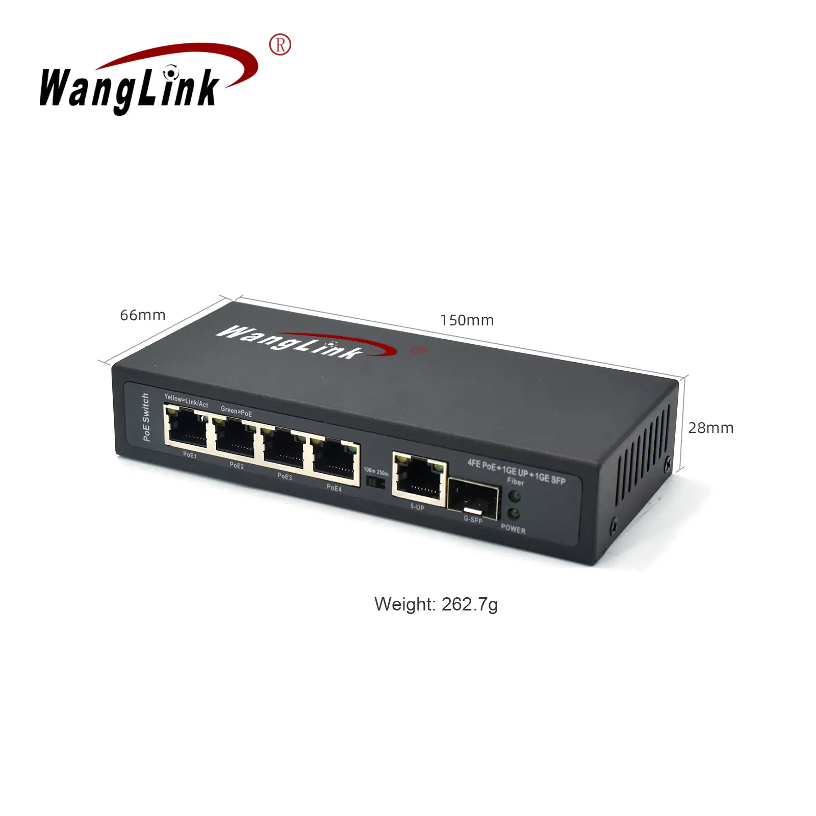 Product size: SL411P-E | Unmanaged Fast ethernet 4-port poe Schalter für cctv mit Gigabit-uplink-sfp