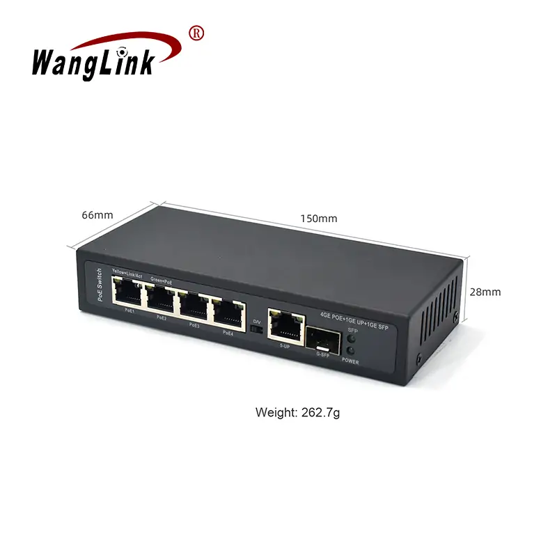 Product size: SG411P-E | Unmanaged 4-port-poe-gigabit-ethernet-switch mit 1 Uplink 1 SFP