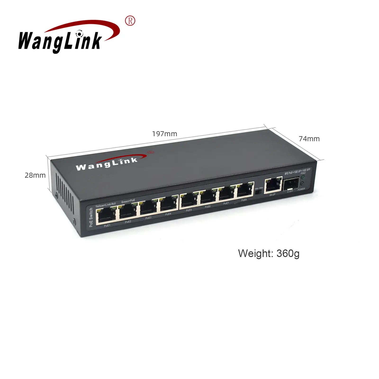 Product size: SL811P-E | Unmanaged Fast ethernet 8-port-poe-switch für ip-Kameras 1 Gigabit uplink 1 SFP