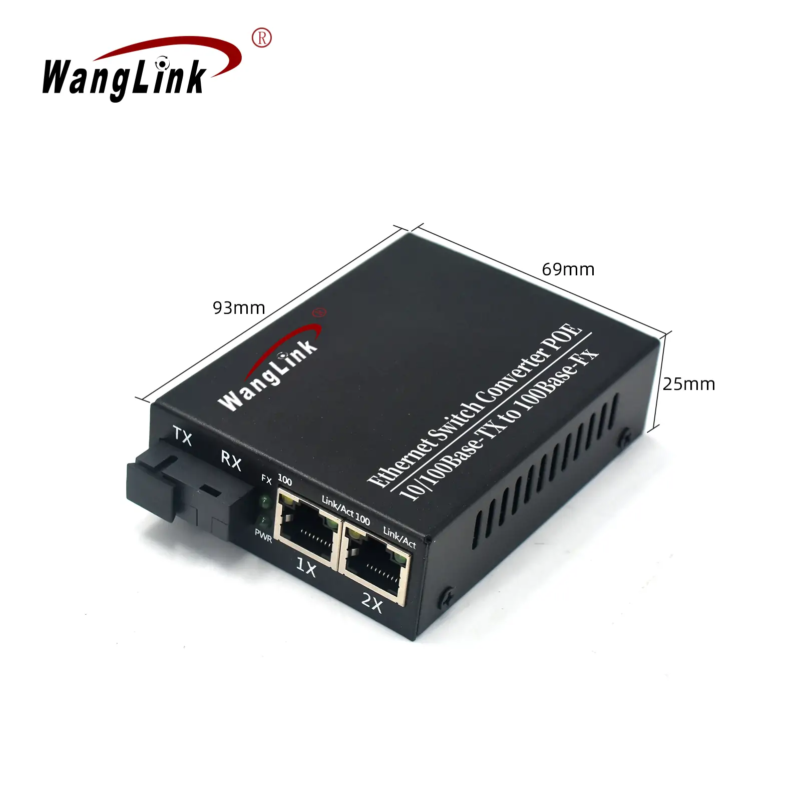 Product size: CF201P | 10/100m 2 RJ45 1 LWL-port poe fiber media-Konverter