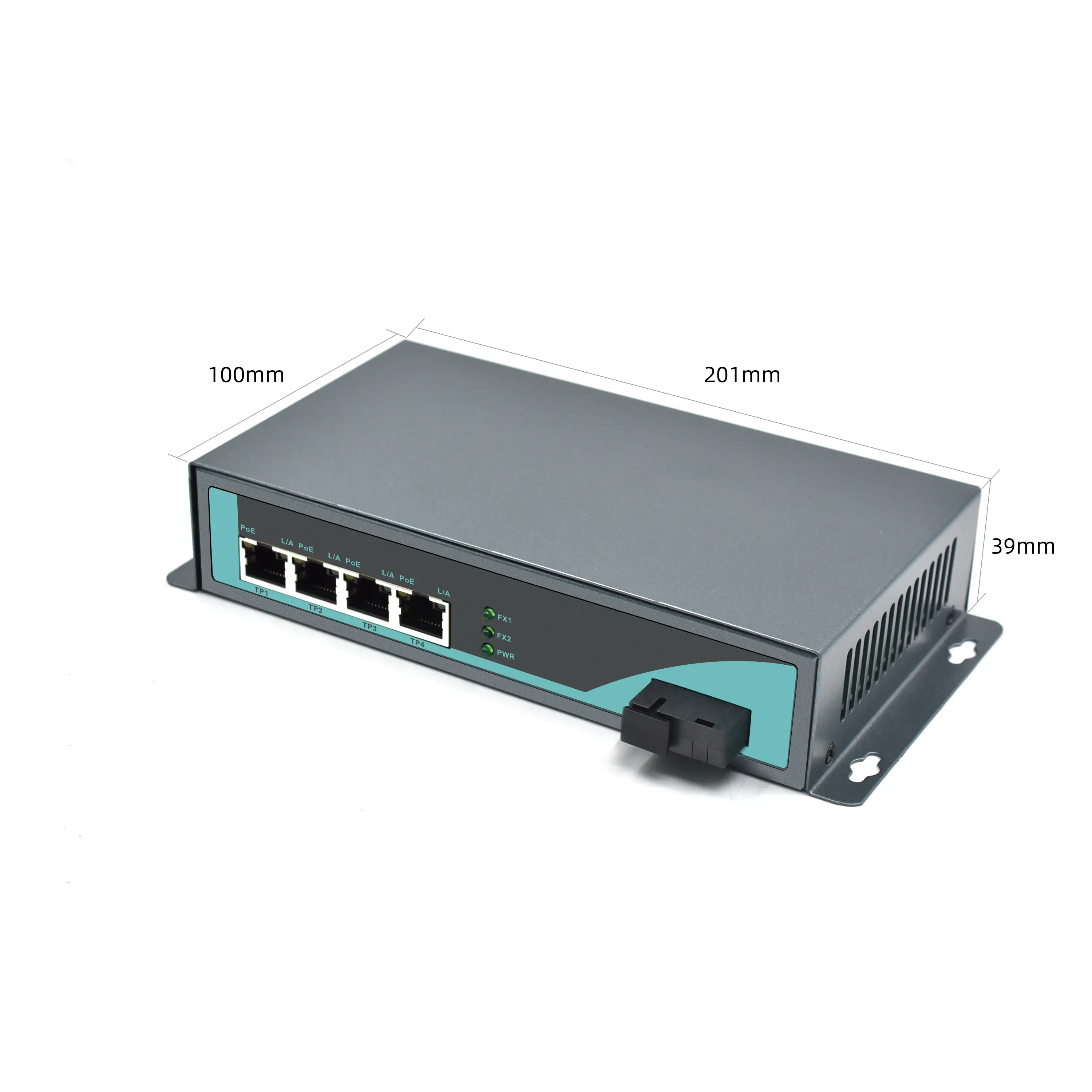 Product size: CG401P | Gigabit-4 RJ45-1 fiber port fiber to ethernet media-Konverter mit poe