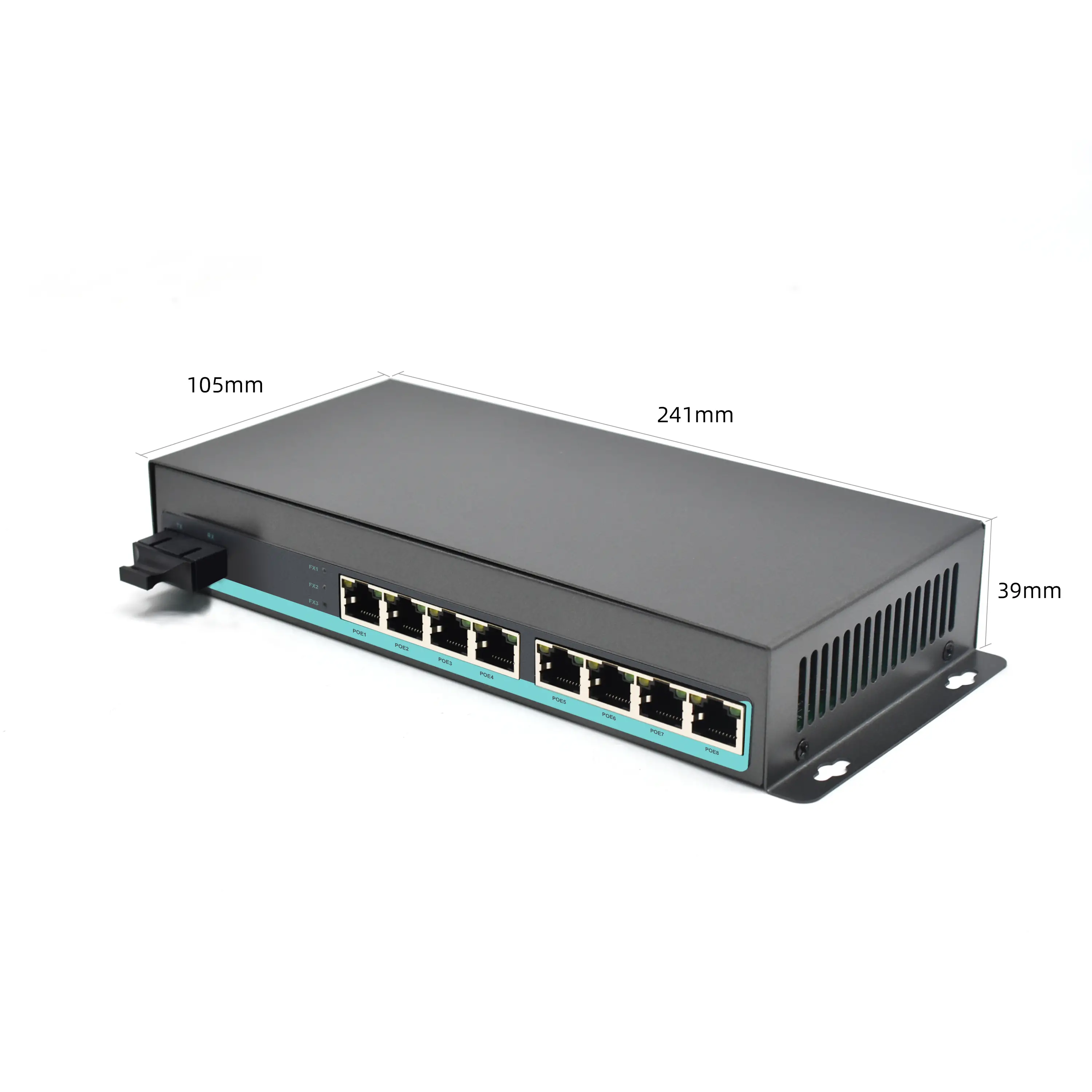 Product size: CG801P | Gigabit-Glasfaser-poe media converter 8 RJ45 1 SC Fiber port