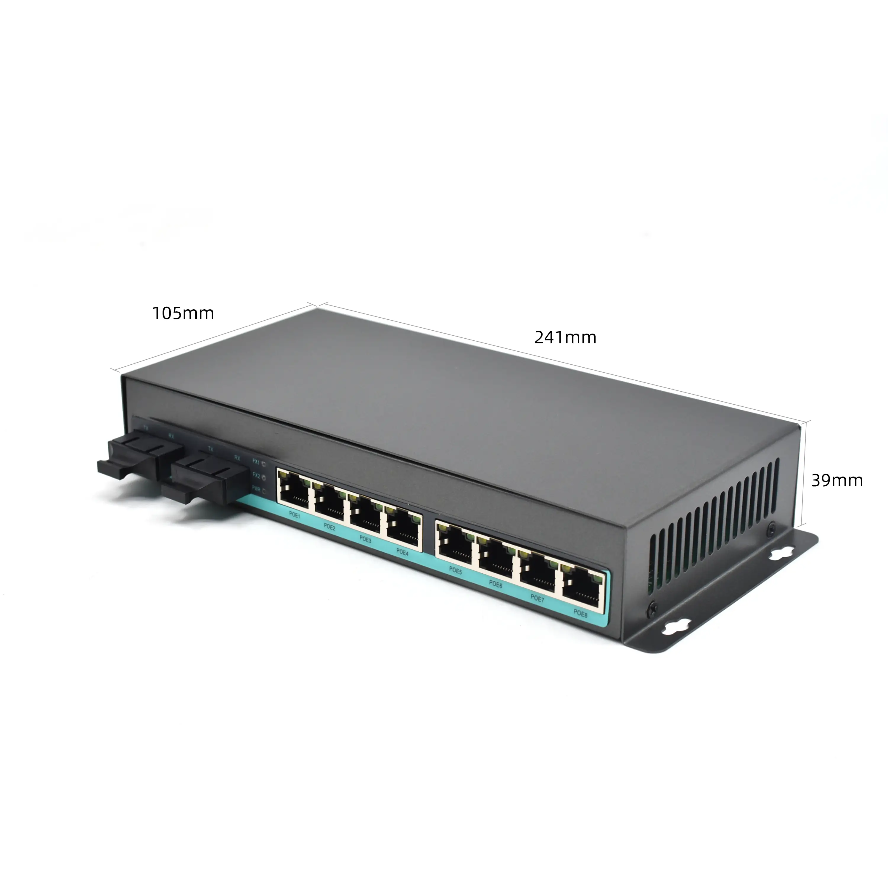 Product size: CG802P | Gigabit PoE 8 port media Konverter mit 2 LWL-port