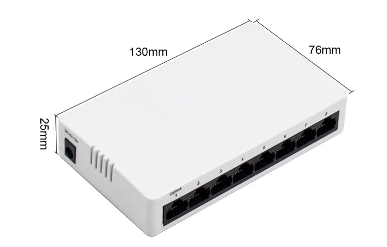 Product size: SG08S | Unmanaged 8-port ethernet switch gigabit