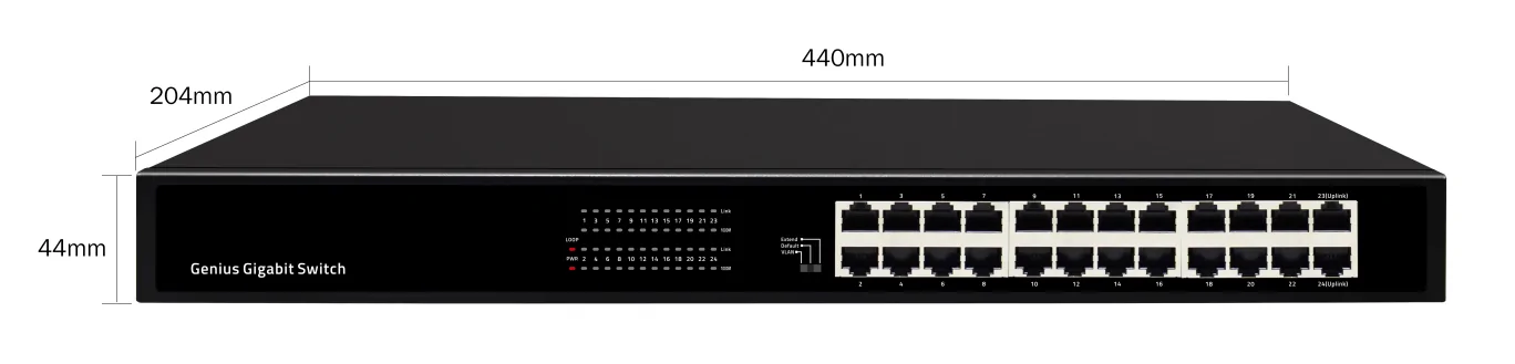 Product size: SG2400-R | Rackmount 24-port gigabit ethernet unmanaged switch