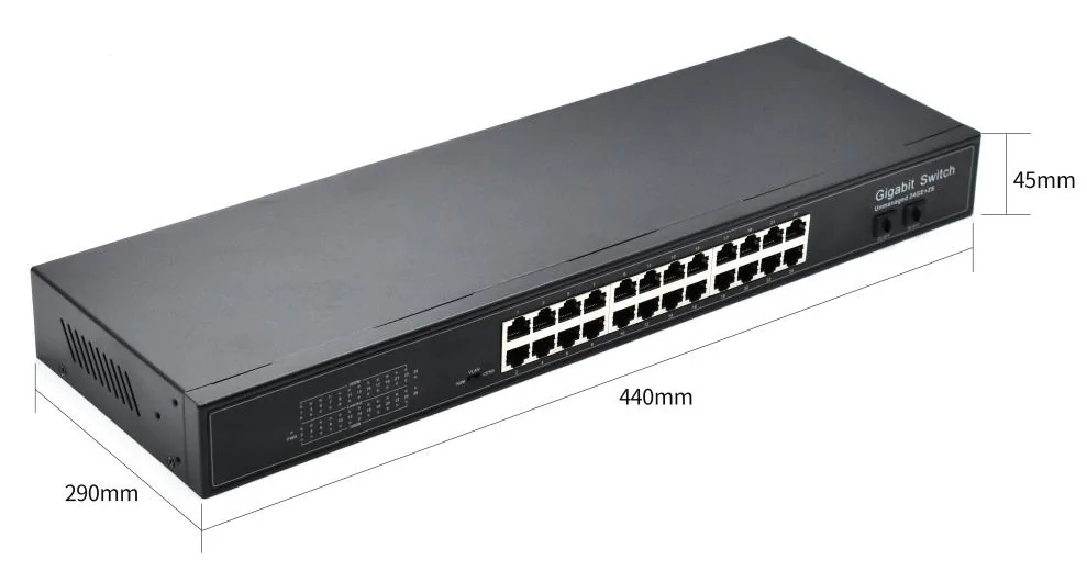 Product size: SG2402-R | Rack-mount Unmanaged ethernet-switch 24-port 2 SFP
