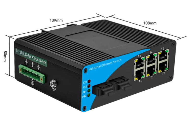 Product size: ISF602 | Unmanaged Fast ethernet 6 port industrial ethernet switch mit 2 SFP/LC/FC/SC/ST