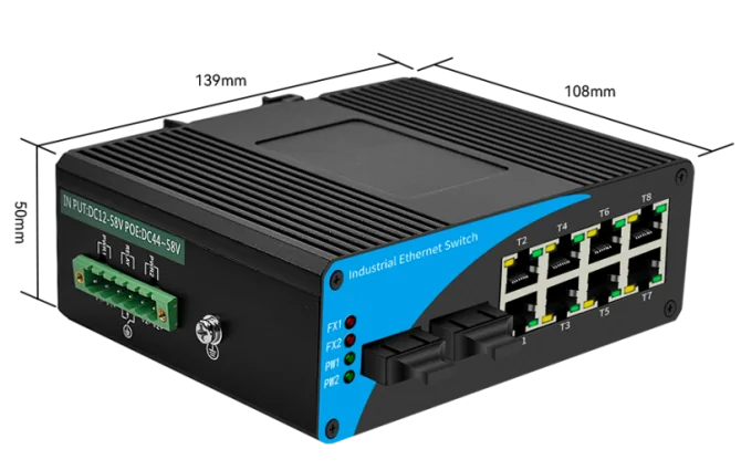 Product size: ISF802 | Fast-ethernet-unmanaged 8 port Industrie switch mit 2 SFP – /SC/FC/LC/ST