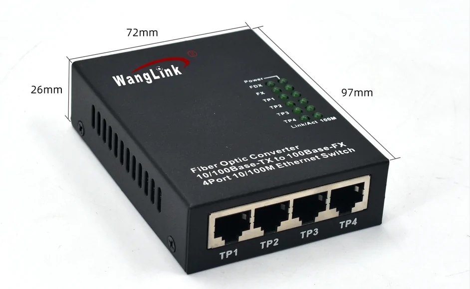Product size: CF401-MINI – | 4-Port RJ45 1 SFP/SC/LC/FC/ST ethernet fiber media-Konverter