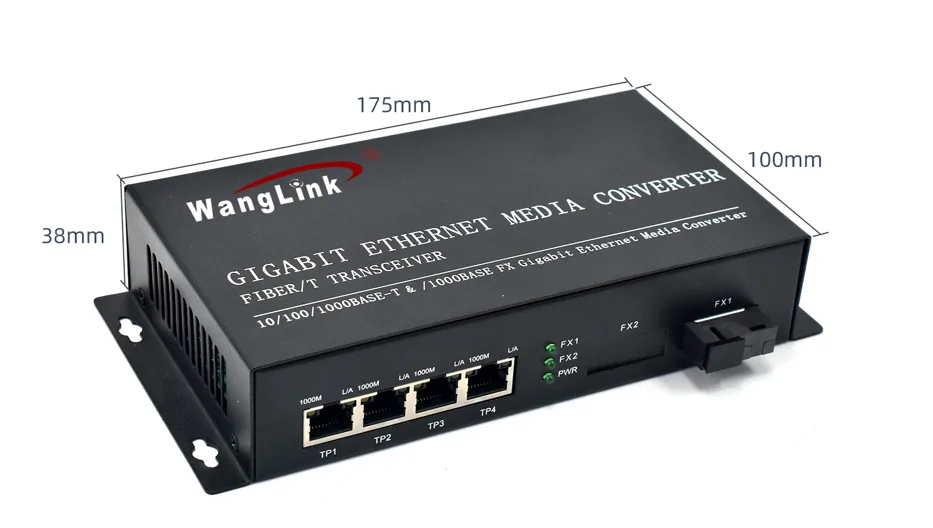 Product size: CG401 | Wand-mount 4 Port RJ45 1 SFP/SC/FC/LC/ST 1 gig fiber media converter