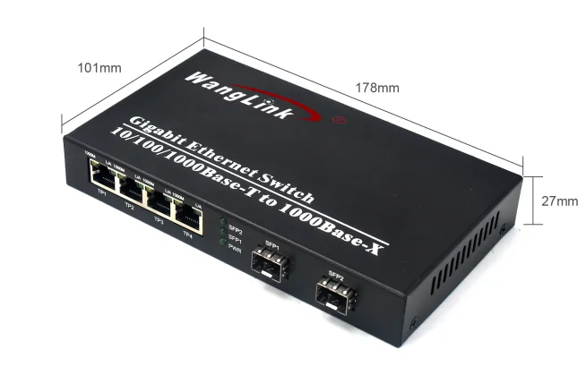 Product size: CG402 | 2 SFP/SC/FC/LC/ST Gigabit fiber media Konverter einzigen Modus 4 RJ45
