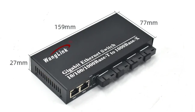 Product size: CG204 | 4 SFP/SC/FC/LC/ST Gigabit-sm fiber media converter 2 RJ45