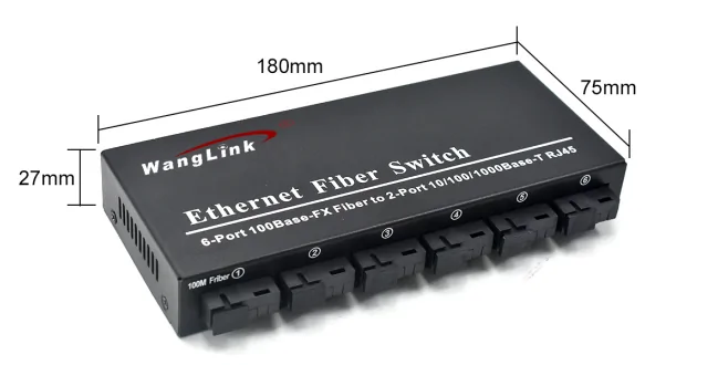 Product size: SL206RP | Fast ethernet umkehren poe Schalter fiber port 6 SFP/SC/LC/FC/ST 2 RJ45
