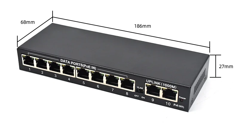 Product size: SL82RP | Fast ethernet 8 port passive poe Schalter 2 Gigabit uplink
