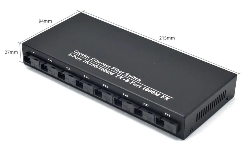 Product size: SG208RP | 2 Gigabit RJ45 8-Port Fiber optische reverse poe switch