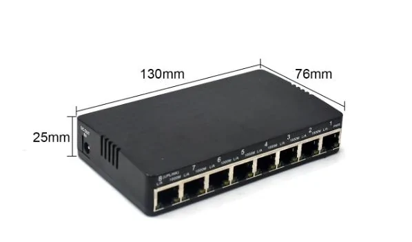 Product size: SG08RP-2S | Gigabit 8 Port Umkehren PoE Schalter mit 2 DIP-switch-vlan