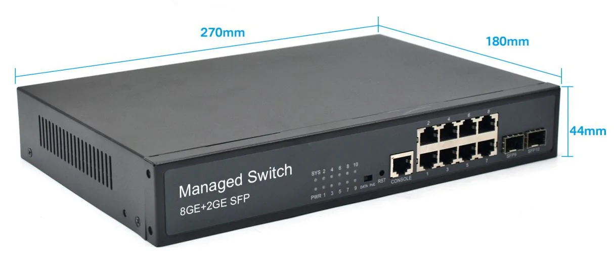 Product size: SG802M | Gigabit layer 2 ethernet switch 8 RJ45 2 SFP