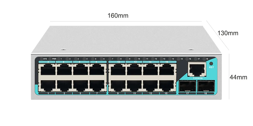 Product size: ISG1602M | Gigabit 16 port Industrial managed ethernet-switch 2 SFP