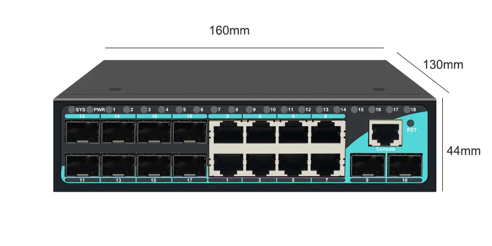 Product size: ISG808M | Gigabit Industrial 8-Port l2-ethernet-switch SFP 8