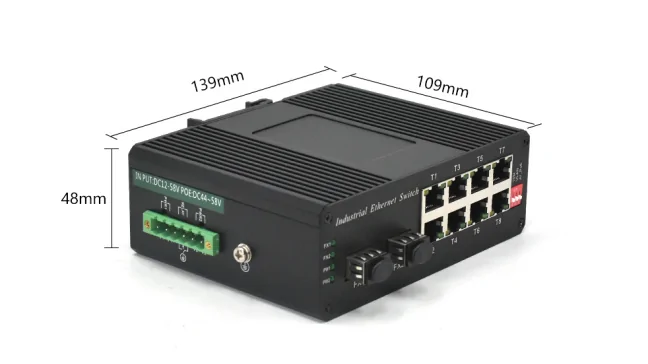 Product size: ISL802P | Industriellen Fast ethernet din-rail switch poe 8 Port mit Gigabit 2 SFP